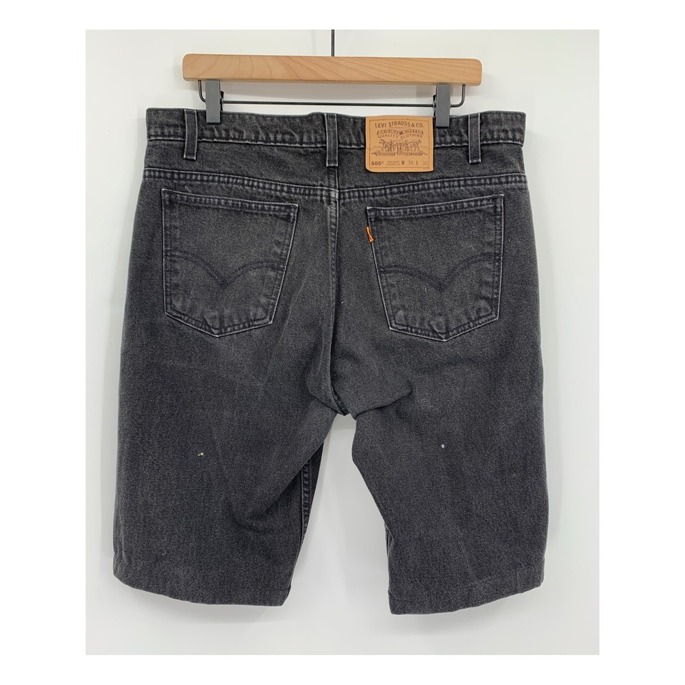 Vintage Levis 505 Jean Shorts Mens 36 Black Orange Tab Cut Off Denim 90s